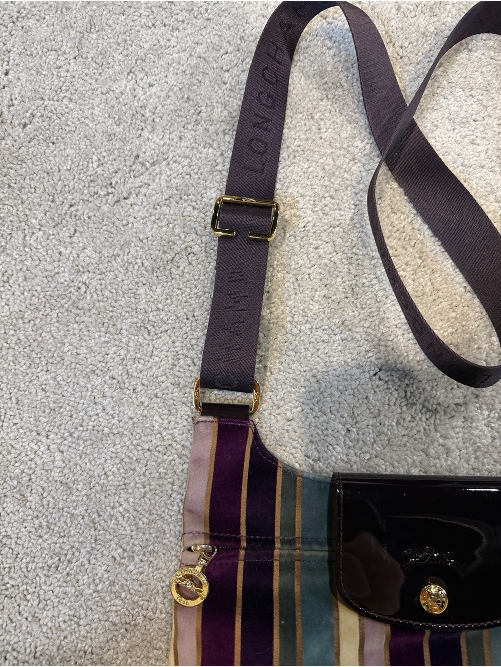Vintage Longchamp “Modèle Déposé” velvet striped Crossbody Bag - Picture 3 of 9